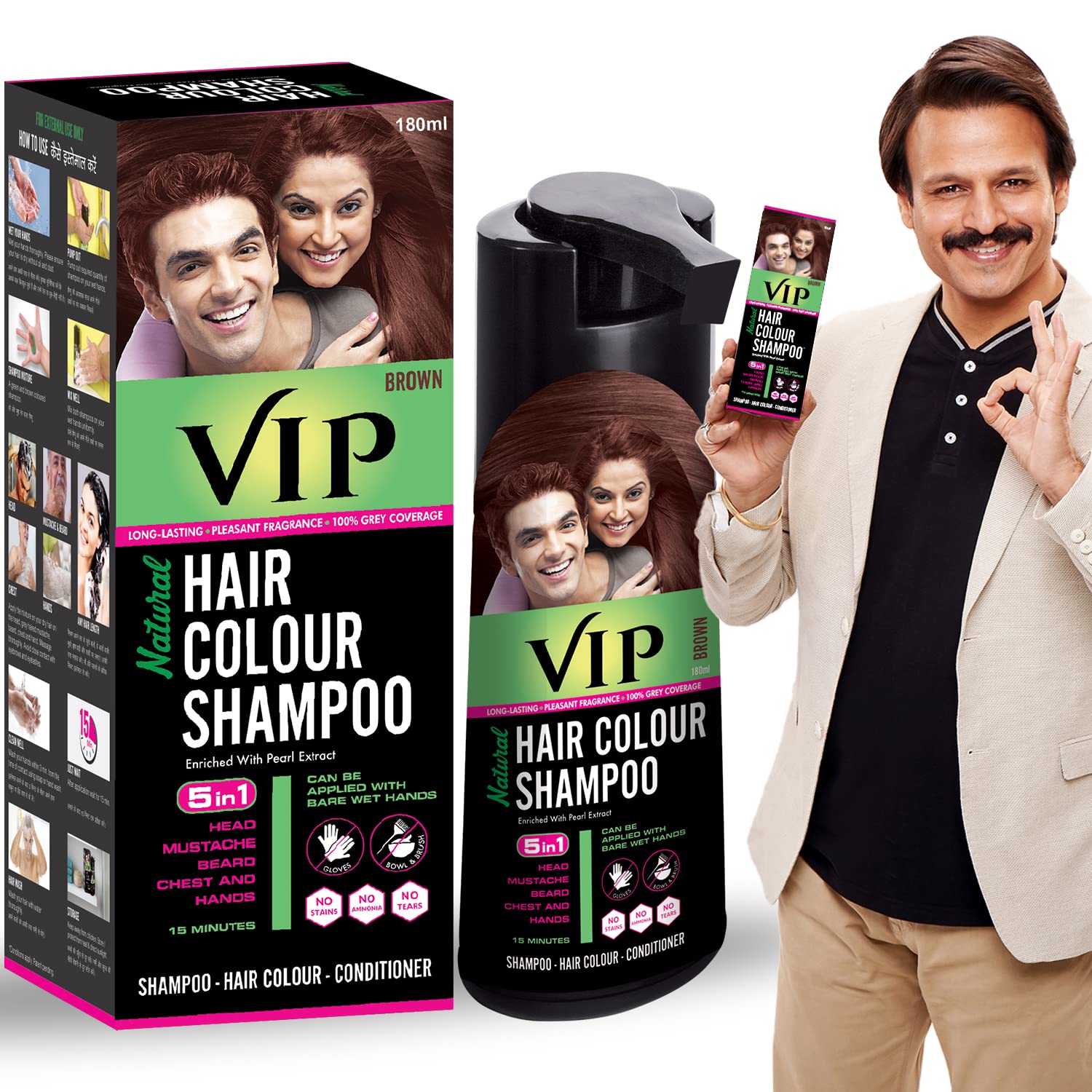 VIP Natural Hair Color Shampoo 180ml